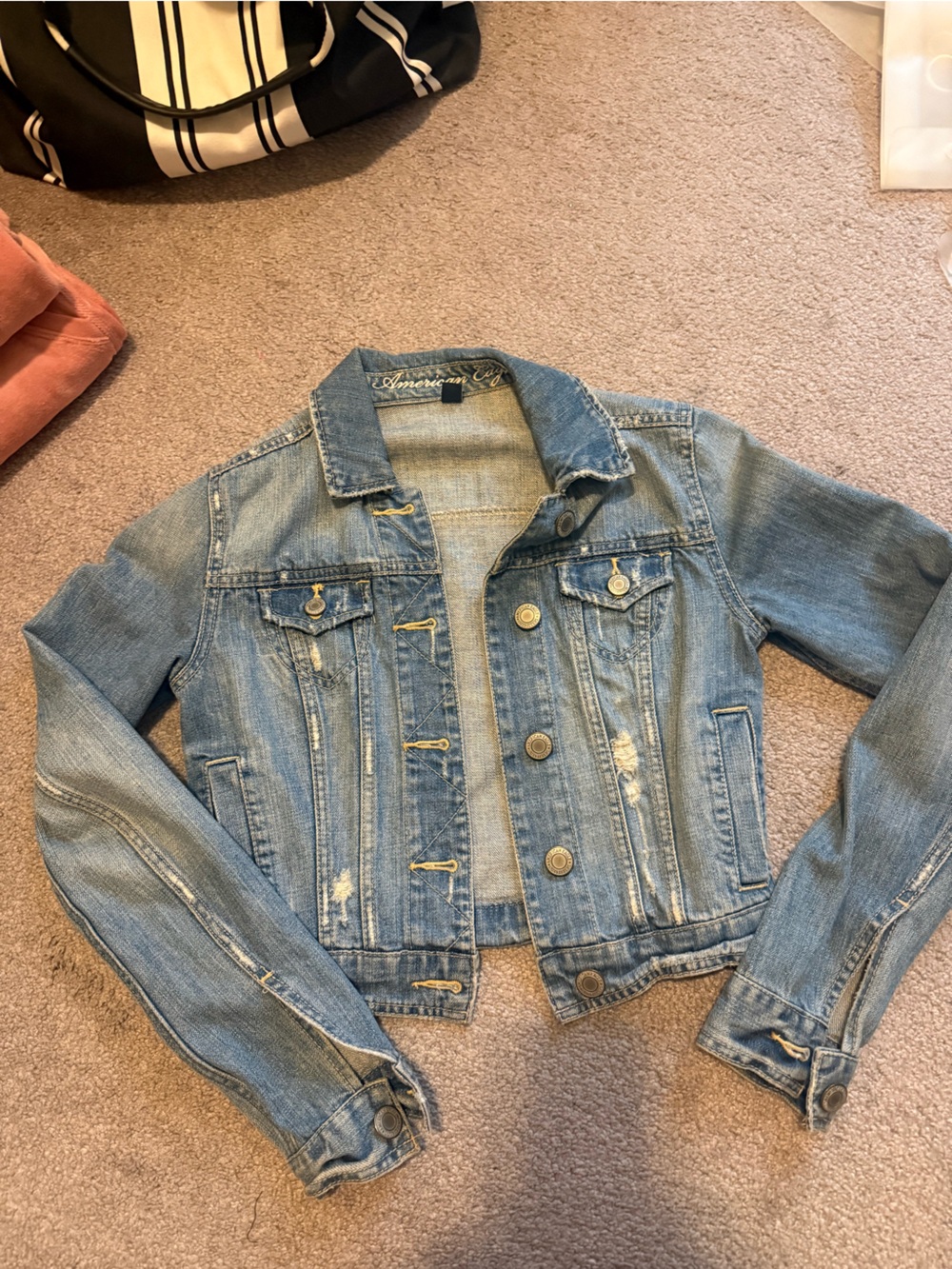 American Eagle Outfitters Light Blue Distressed Denim Jacket
